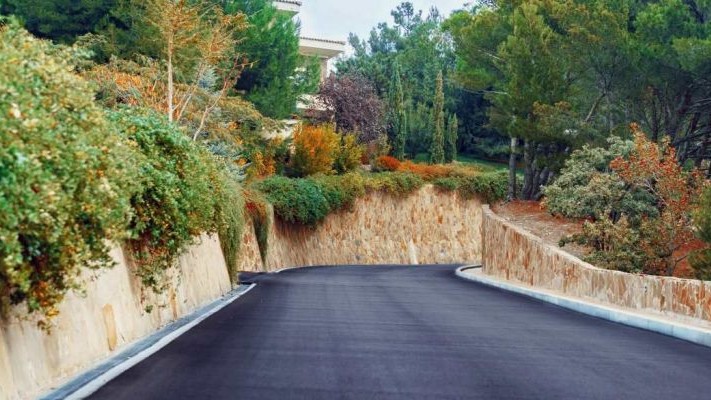 Farm entrance with newly laid tarmac surface